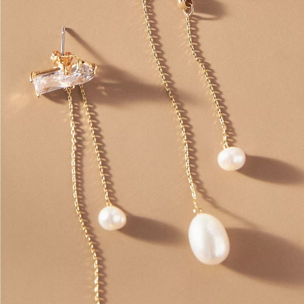 Anthropologie Gold and Pearl Chain Earrings